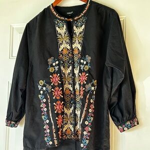 Tolani Black Embroidered Button Down Shirt *Size L